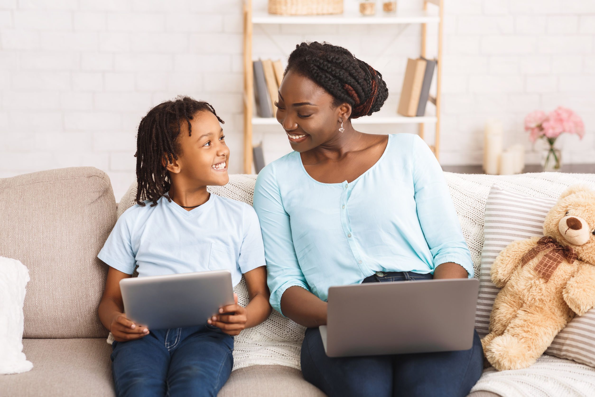 mom teaching son business skills